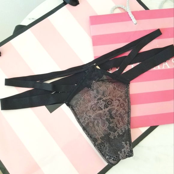 Victoria's Secret Vintage Very Sexy Strappy Lace Sheer Mesh Thong Tanga Panty - Picture 13 of 15